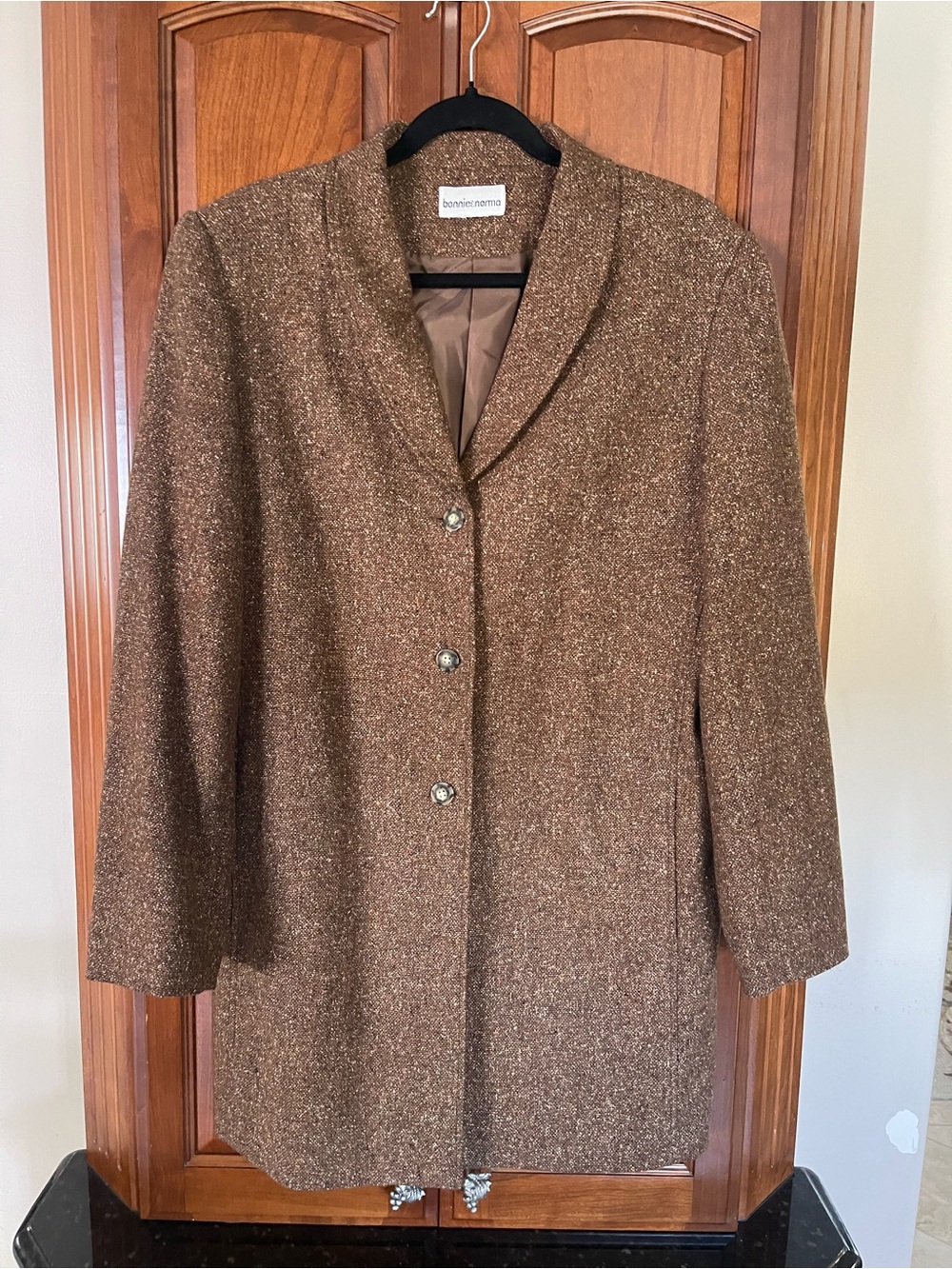 Vintage Brown Tweed Shawl-Collar Women's Blazer